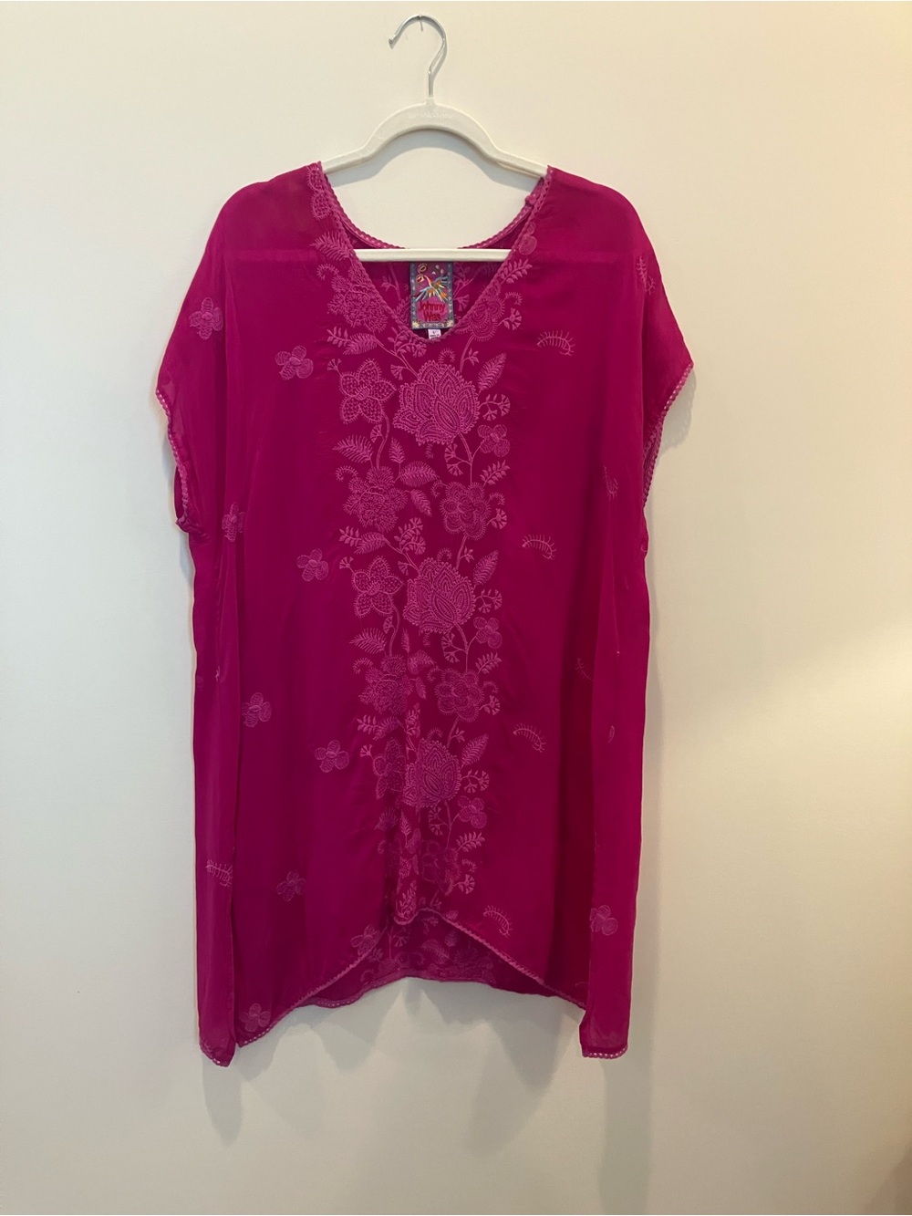 Johnny Was Bright Fuchsia Embroidered V-Neck Tunic